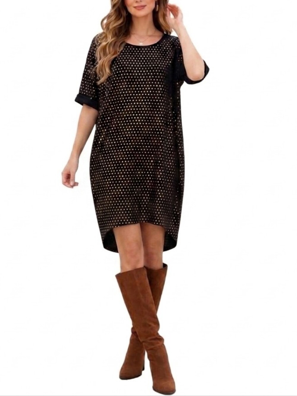 LuLaRoe Women's Black Sparkly Gold Sequin Dress XXS Oversized Stretchy High-Low